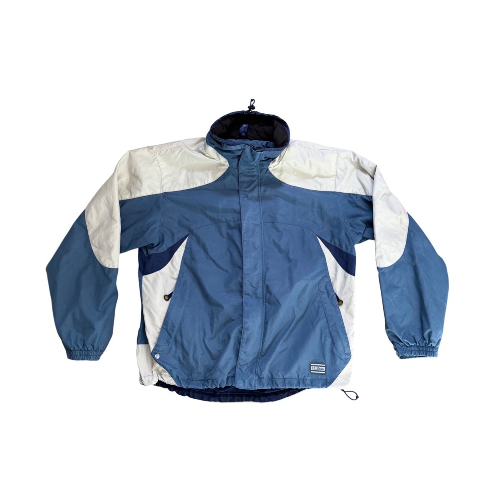 Vintage LL Bean Mens Blue Cream Colorblock Full Zip Windbreaker Jacket M